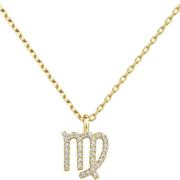 14K Gold Plated Cubic Zirconia Astrology Necklaces for Women - Zodiac Pendant Je - Picture 1 of 5